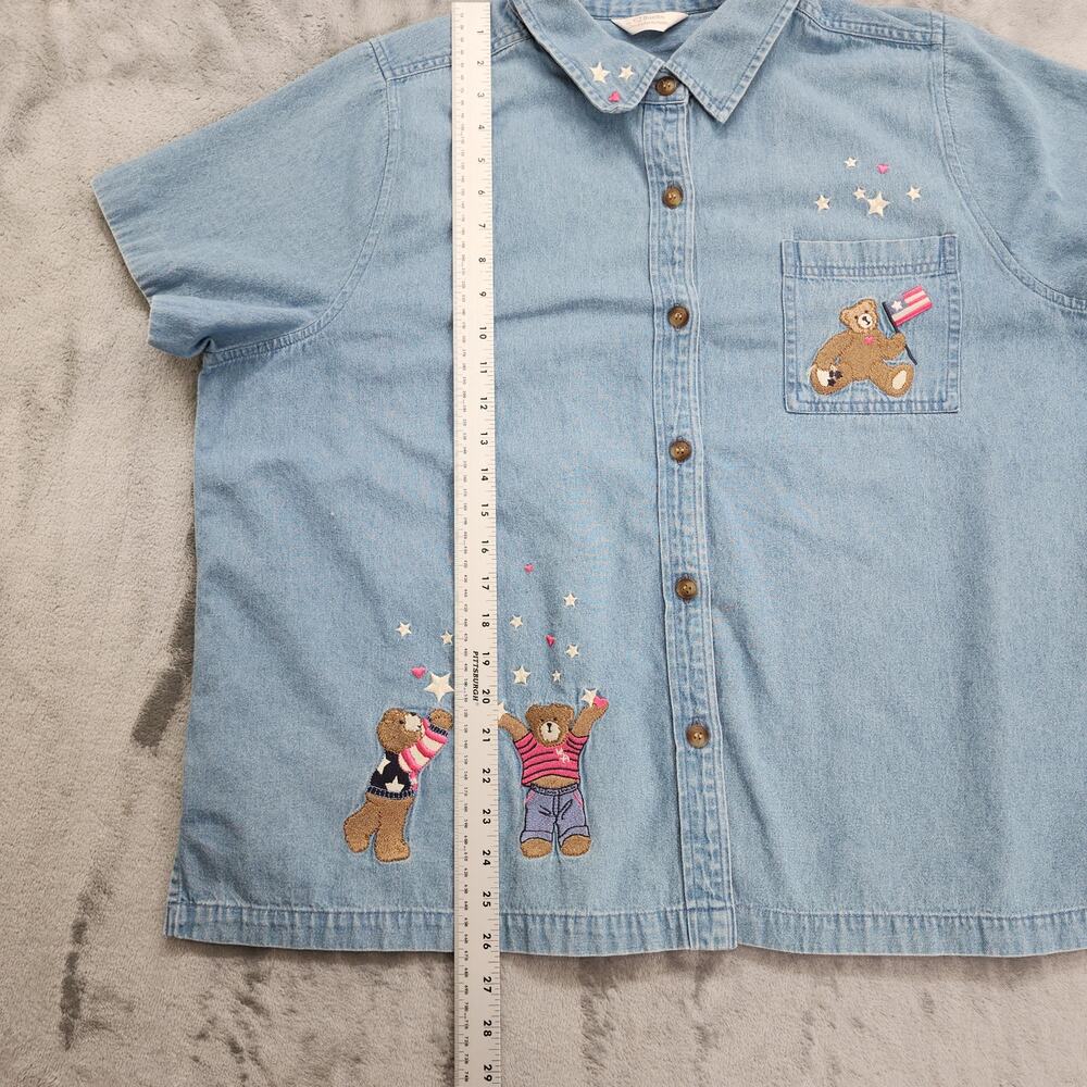 Vintage Y2K CJ Banks Top Womens‎ 3X Blue Denim Embroidered Button Up Bears USA - Picture 11 of 12